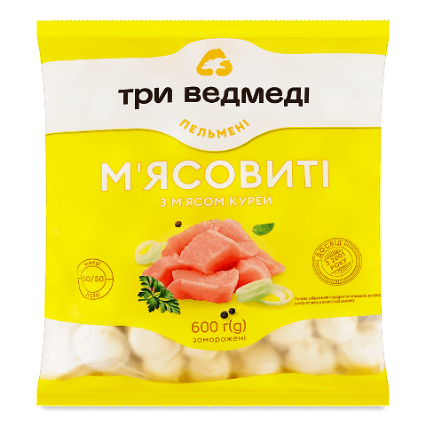 Пельмені Три ведмеді М'ясовиті з м'ясом курки