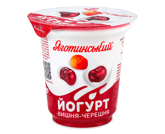 Йогурт Яготинський з наповнювачем вишня-черешня 2,1% стакан