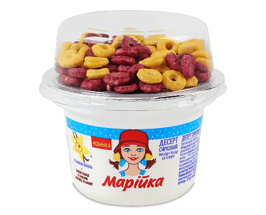 Десерт сирковий Марійка Ваніль злакові кільця, полуниця та банан 5%