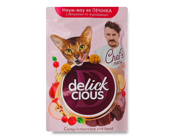 Корм для котів Delickcious зі смаком печінка з яблуками і журавлиною