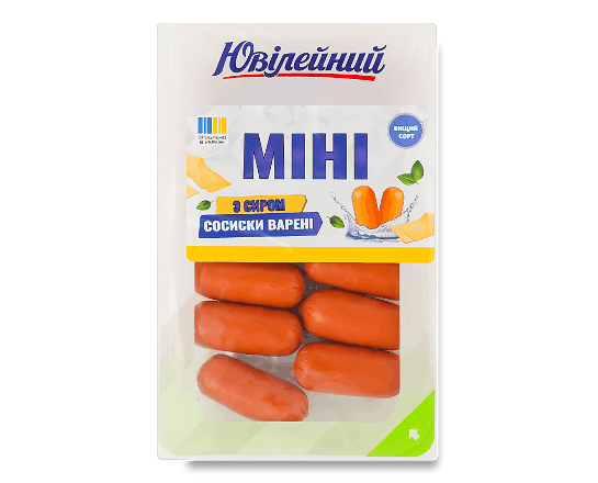 Сосиски Ювілейний Міні з сиром без оболонки в/ґ