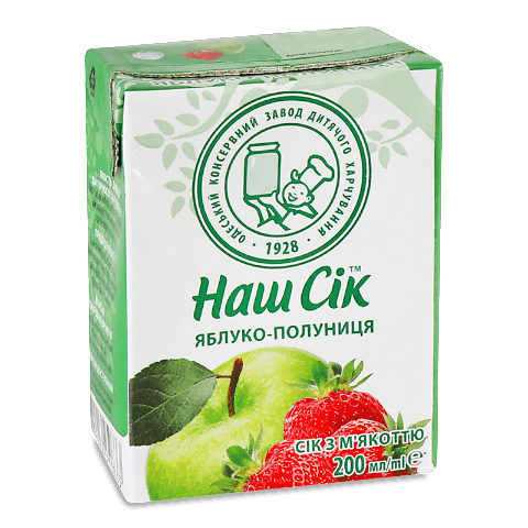Сік «Наш Сік» яблучно-полуничний з м'якоттю