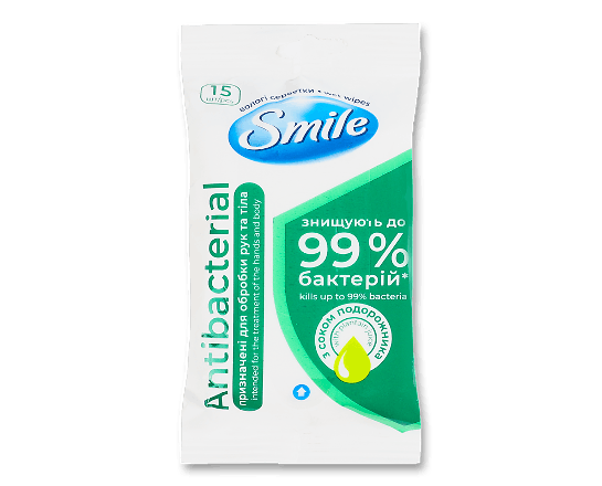 Серветки вологі Smile Antibacterial в асортименті