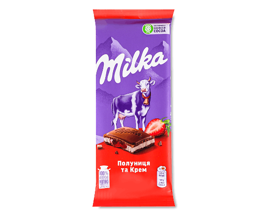 Шоколад Milka з начинкою крем-полуниця
