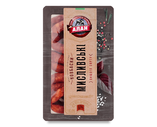 Ковбаски «Алан» «Мисливські» в/к в/ґ н/о малий вакуум