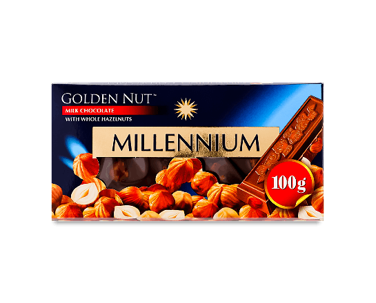 Молочний шоколад Millennium Gold з цілими лісовими горіхами