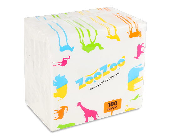 Серветки ZooZoo 1-шарові білі 24х23 см