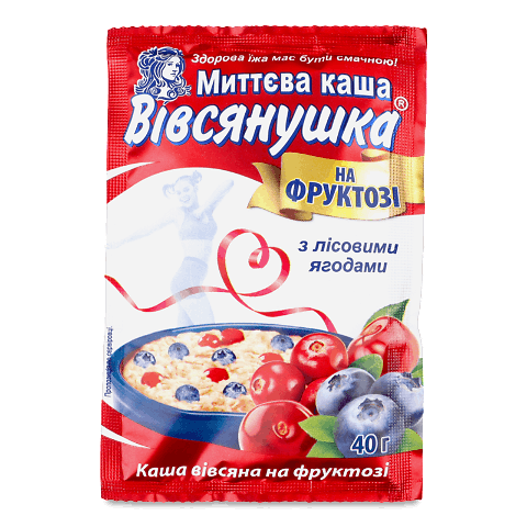 Каша «Вівсянушка» з лісовими ягодами, фруктозою та вершками