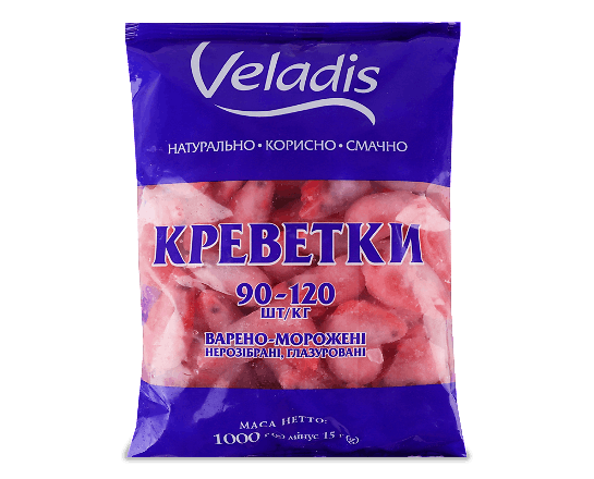Креветки Veladis варено-морожені глазуровані 90-120