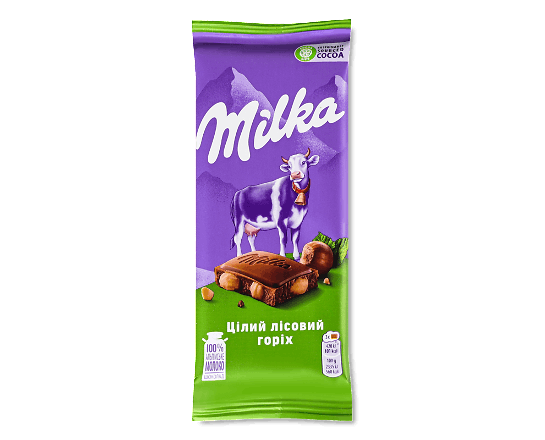 Шоколад молочний Milka з цілим лісовим горіхом