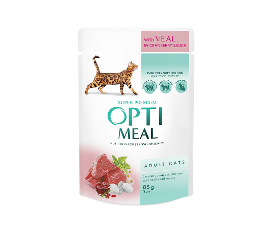 Корм для дорослих котів Optimeal з телятиною у журавлинному соусі