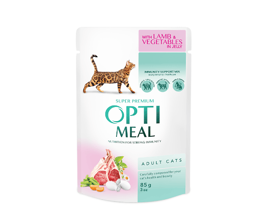 Корм для дорослих котів Optimeal з ягням з овочами в желе