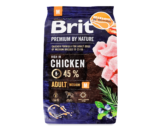 Корм для дорослих собак Brit Premium Adult M з куркою сухий