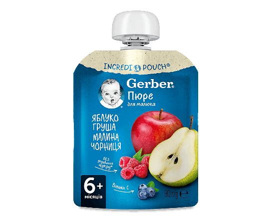 Пюре Gerber яблуко, груша, малина, чорниця
