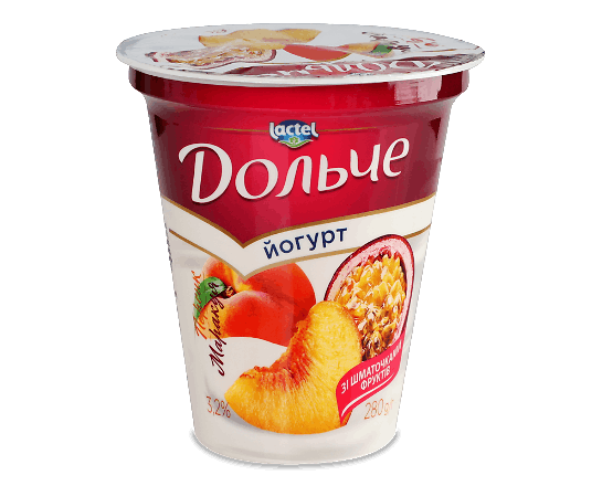 Йогурт «Дольче» з наповнювачем персик-маракуя 3,2%