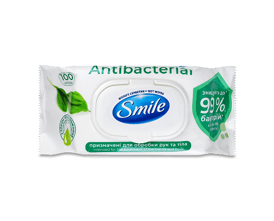 Серветки вологі Smile Antibacterial з подорожником