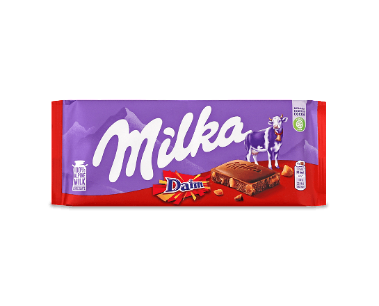 Шоколад молочний Milka зі шматочками карамелі з мигдалем