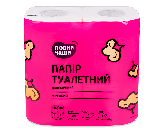 Папір туалетний «Повна Чаша»® целюлозний 2-шаровий