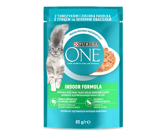 Корм для котів Purina One Indoor з тунцем та квасолею у соусі