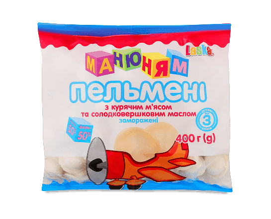 Пельмені Laska «Ма-ню-ням» з м'ясом курки та вершковим маслом