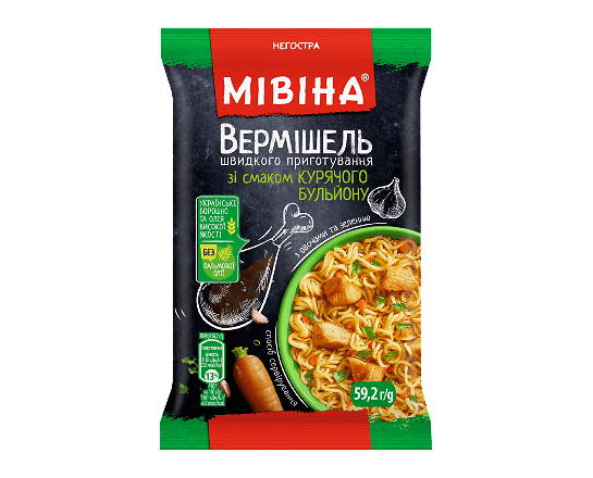 Вермішель «Мівіна» зі смаком курячого бульйону негостра