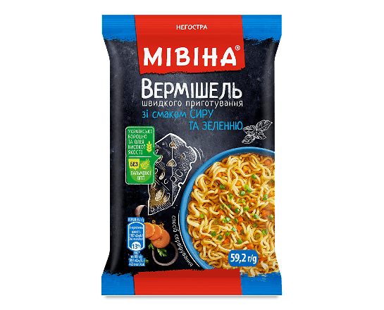 Вермішель «Мівіна» зі смаком сиру і зеленню негостра