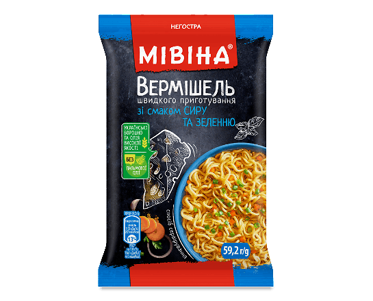 Вермішель «Мівіна» зі смаком сиру і зеленню негостра