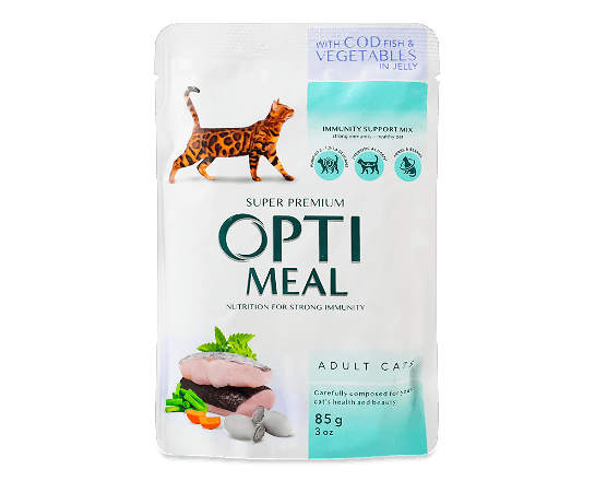 Корм для котів Optimeal з тріскою та овочами в желе