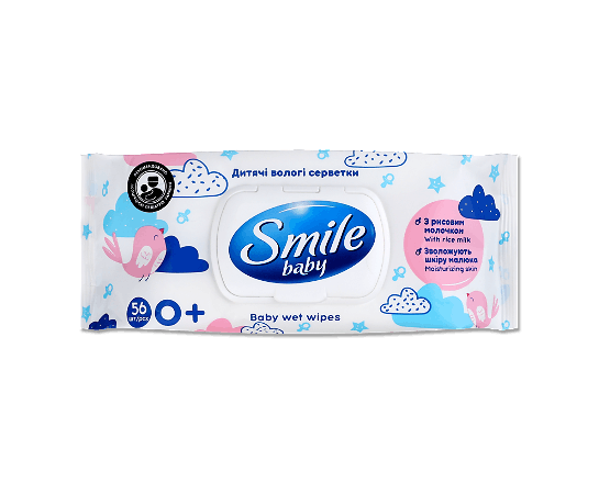 Серветки вологі Smile baby з рисовим молочком