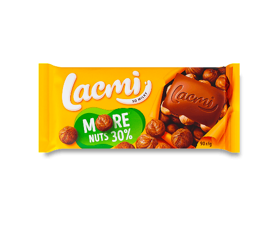 Шоколад молочний Roshen Lacmi з цілим лісовим горіхом