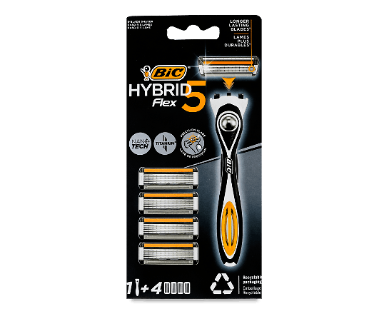Бритва BIC Flex 5 Hybrid NanTech з 4 змінними касетами