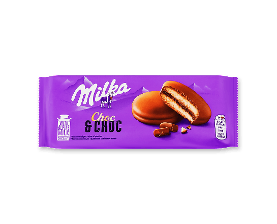 Тістечко-сендвіч Milka шоколадне з начинкою, вкрите молочним шоколадом