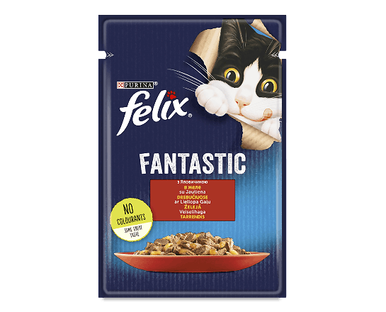 Корм для котів Felix Fantastic з яловичиною в желе