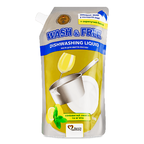 Засіб для миття посуду Wash&Free «Соковитий лимон і м'ята»