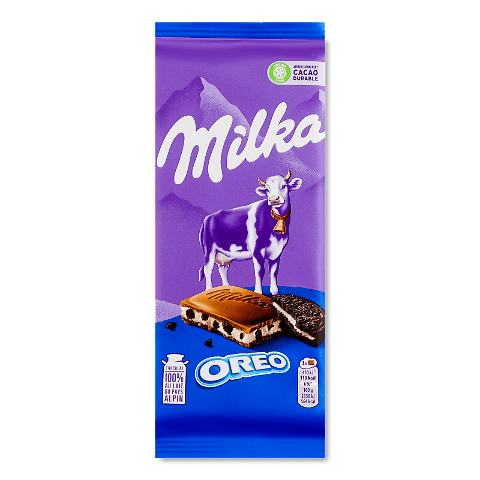 Шоколад молочний Milka з начинкою зі смаком ванілі та печивом Oreo