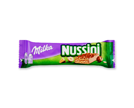 Вафлі Milka Nussini з фундуком і какао в молочному шоколаді