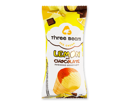Морозиво Три ведмеді лимонно-шоколадне у вафельному стакані
