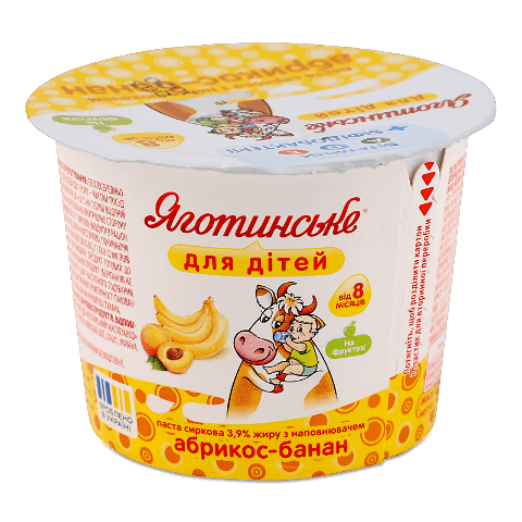 Паста сиркова Яготинське для дітей абрикос-банан 3,9%