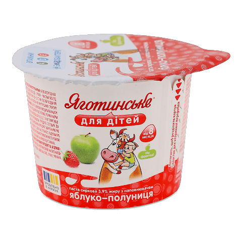 Паста сиркова Яготинське для дітей яблуко-полуниця 3,9%