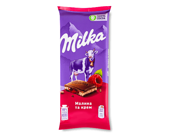 Шоколад молочний Milka з малиною та кремом