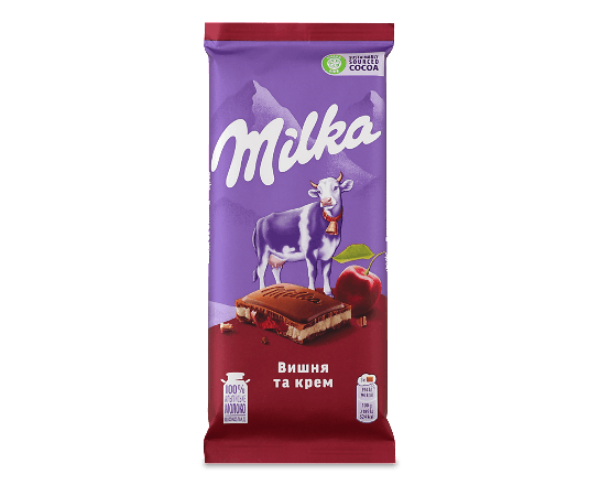 Шоколад молочний Milka вишня та крем