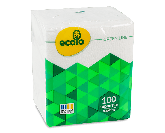 Серветки Ecolo білі 1-шарові 21x24см