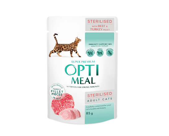 Корм для стерилізованих котів Optimeal яловичина-індичка в желе