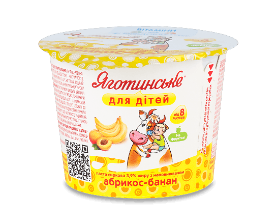 Паста сиркова Яготинське для дітей абрикос-банан 3,9%