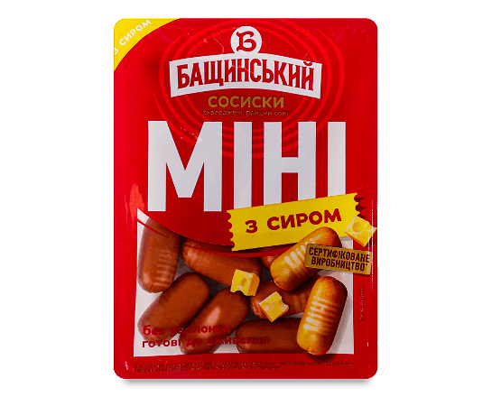 Сосиски «Бащинський» «Міні з сиром» варені 1 сорт, без оболонки