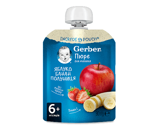 Пюре Gerber яблуко-банан-полуниця