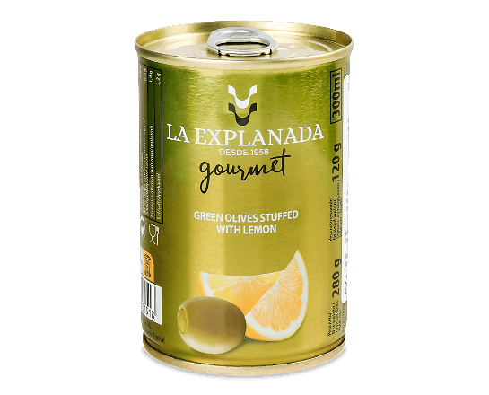 Оливки La Explanada зелені фаршировані лимонною пастою з/б