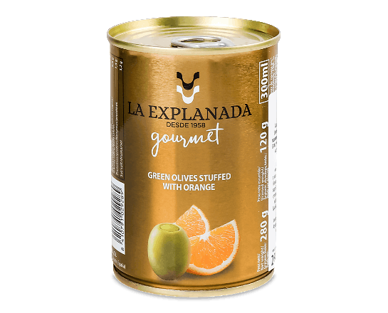 Оливки La Explanada зелені фаршировані апельсиновою пастою з/б