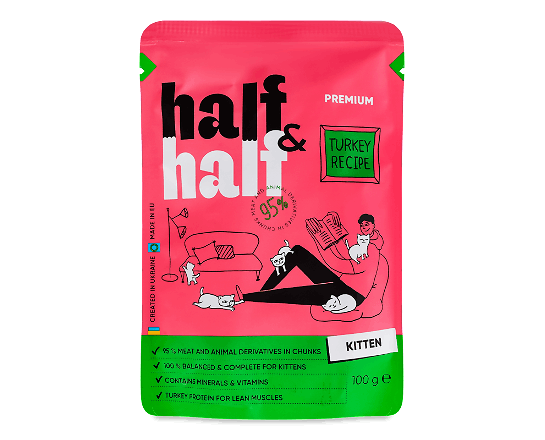Корм для кошенят Half&Half з індичкою в желе