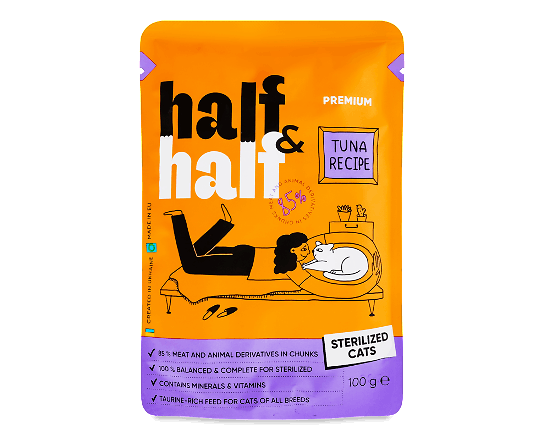 Корм для стерилізованих котів Half&Half з тунецем у соусі